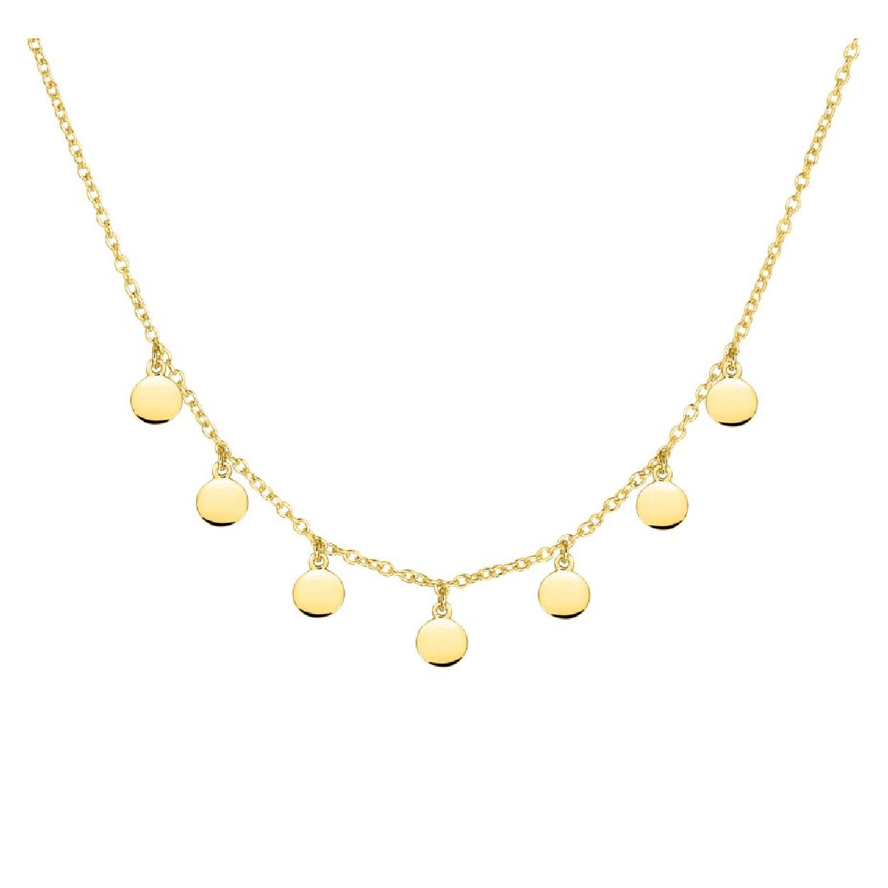De collier is gemaakt van geelgoud op zilver en is goudkleurig. Het is een sieraad voor dames.