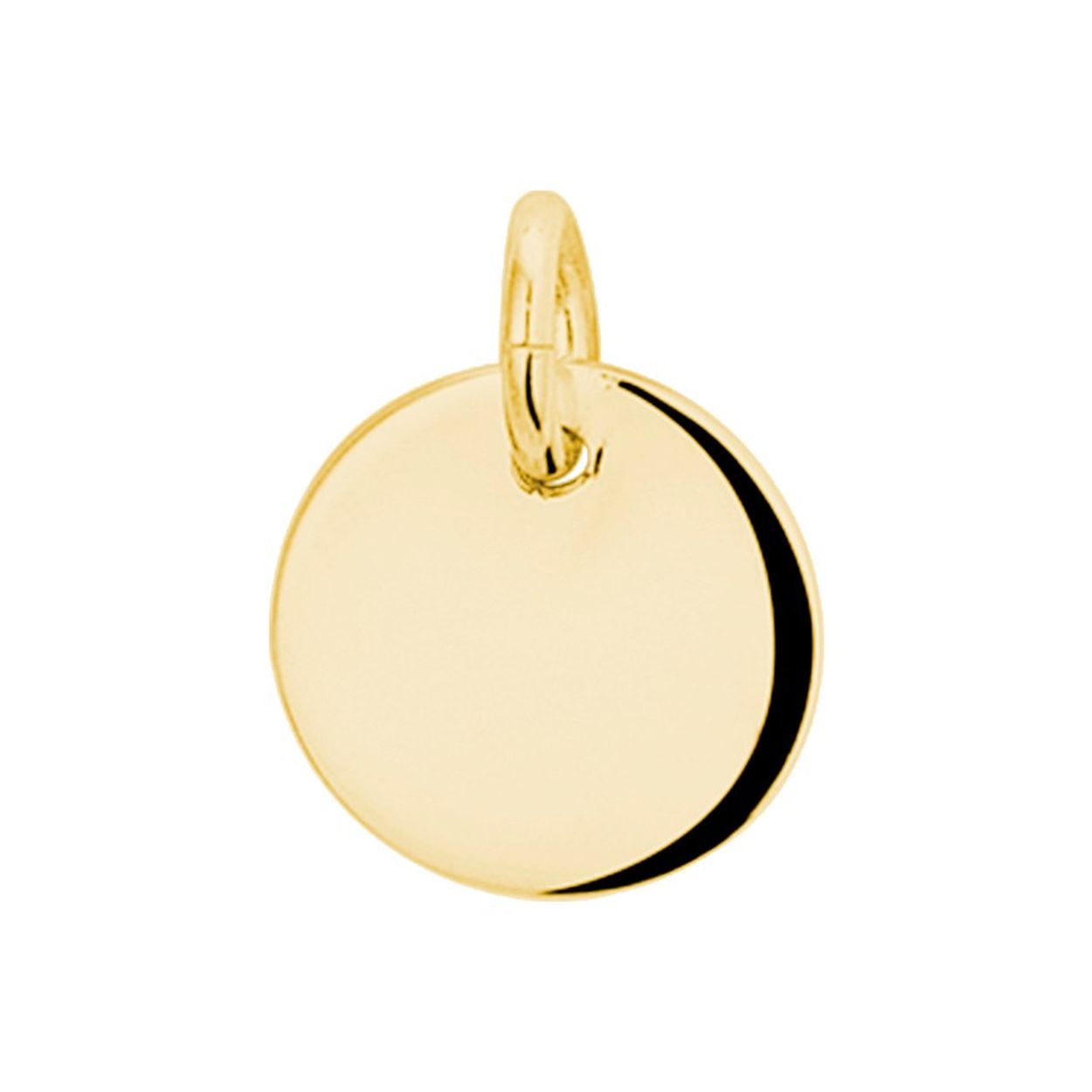 Geelgoud op 925 zilveren ronde graveerhanger. De hanger heeft een diameter van 12.5mm.