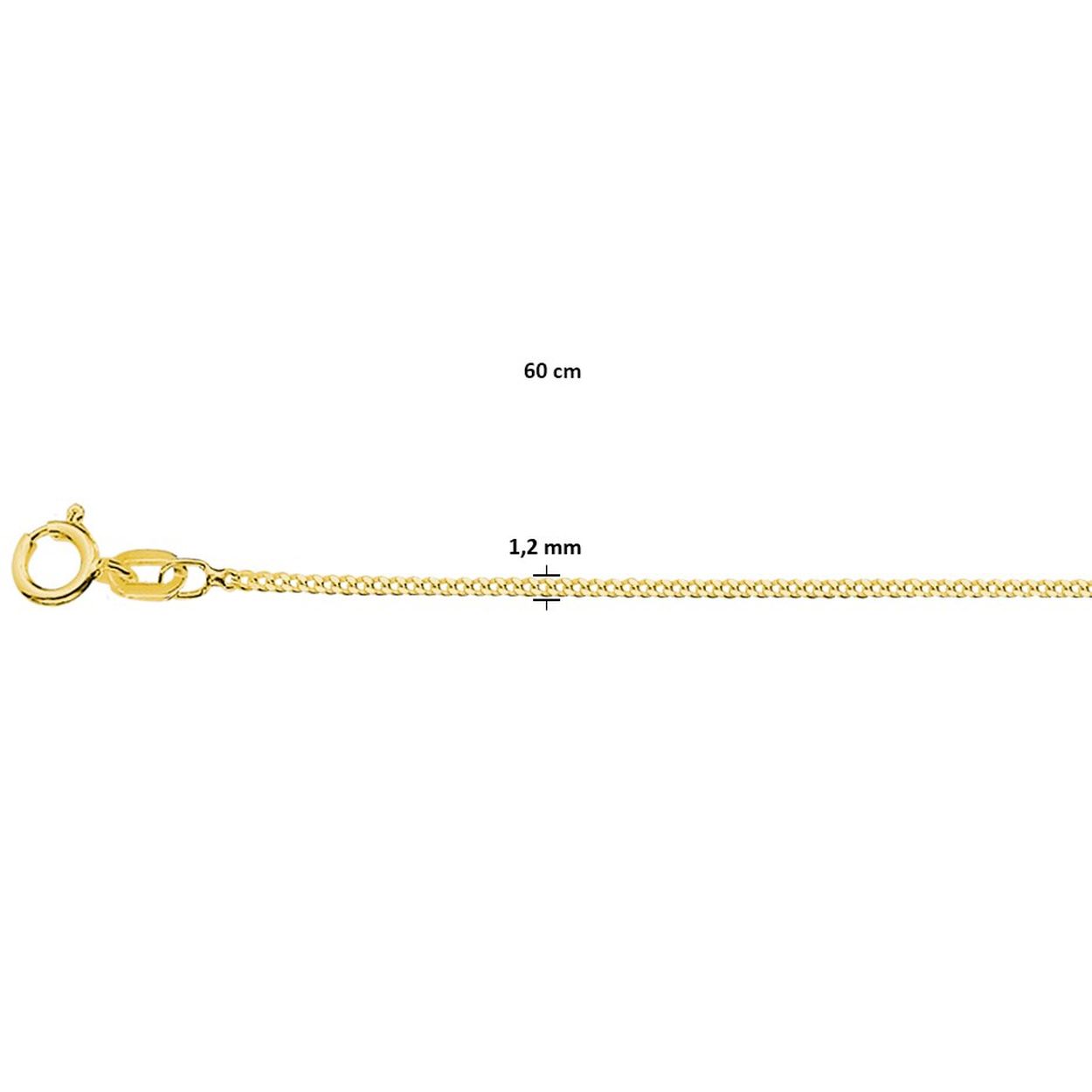 Geelgoud op 925 zilveren gourmet collier met een schakelbreedte van 1.2mm. Het collier heeft een draaglengte van 60cm.