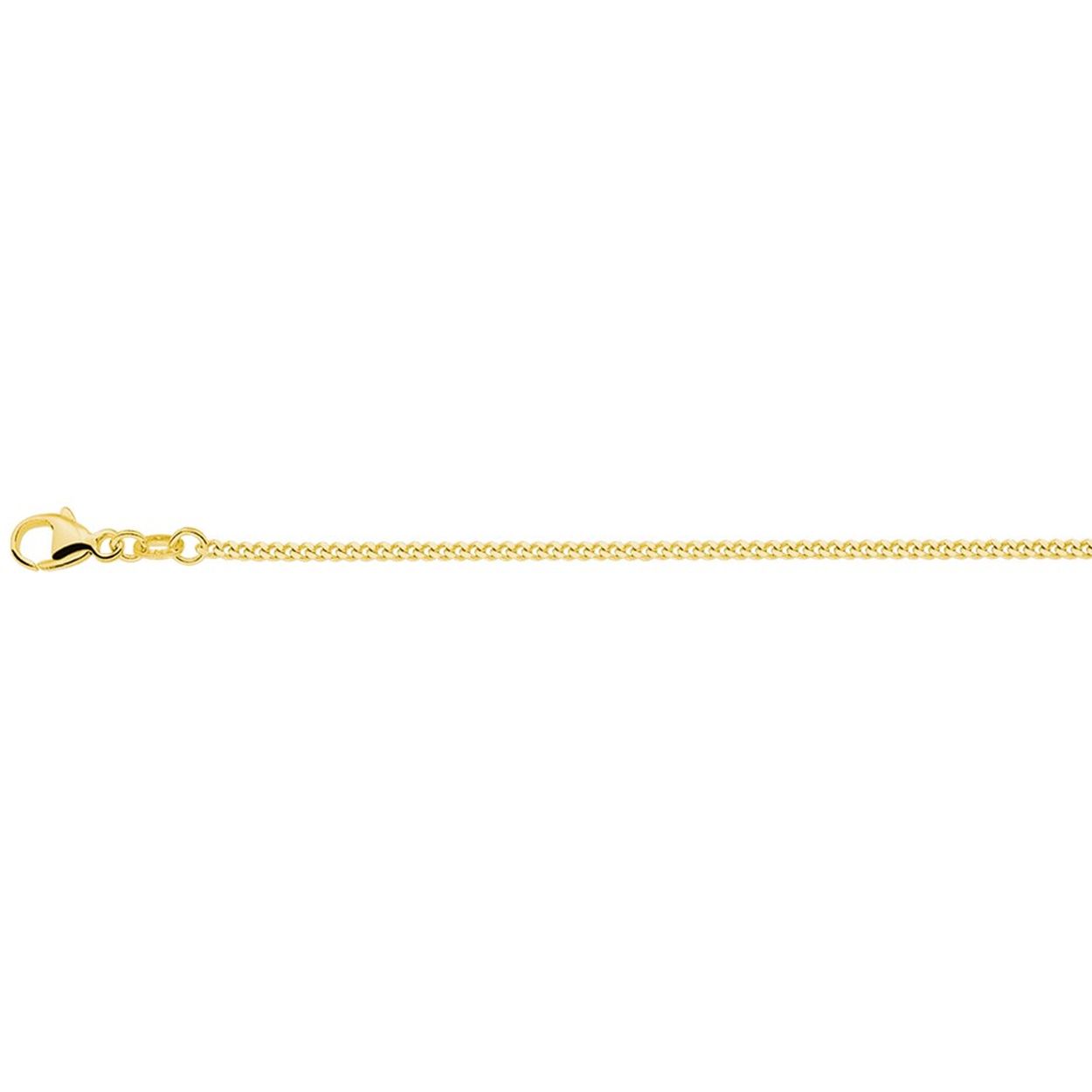Geelgoud op 925 zilveren gourmet collier met een schakelbreedte van 1.4mm. Het collier heeft een draaglengte van 41cm met een extensie van 4cm en een stevige karabijn sluiting.