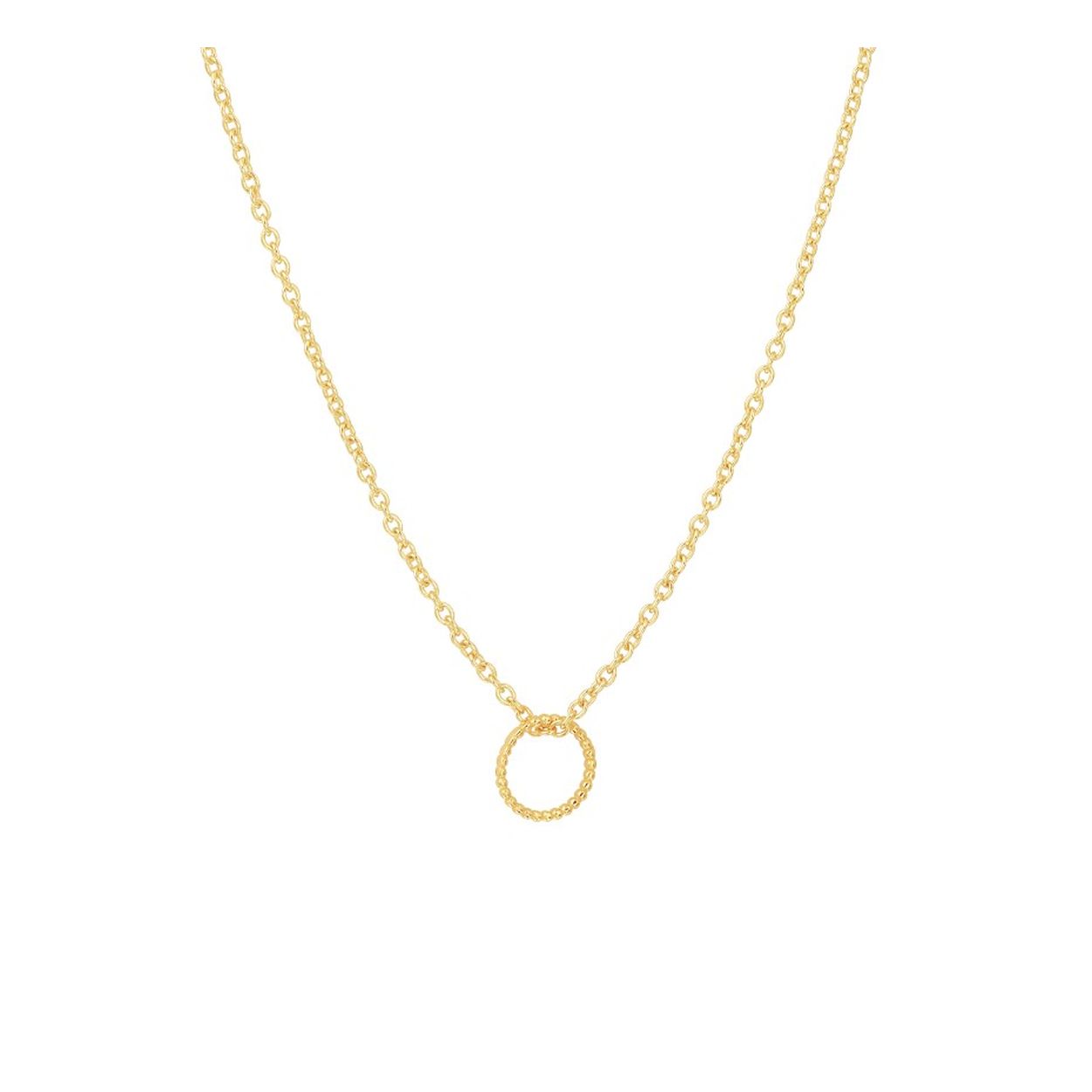 Geelgoud op 925 zilveren collier uitgevoerd met een hangertje in de vorm van een rondje. Het collier heeft draaglengtes van 40, 42 en 44cm. Het rondje heeft een diameter van 7.5mm.