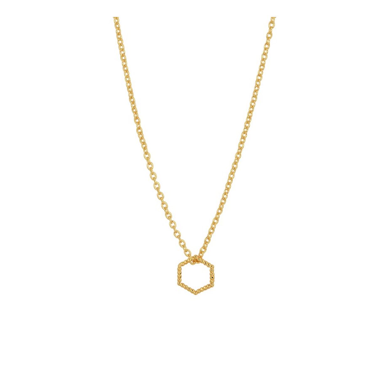 Geelgoud op 925 zilveren collier uitgevoerd met een hangertje in de vorm van een zeshoek. Het collier heeft draaglengtes van 40, 42 en 44 cm. De zeshoek heeft een afmeting van 8x7mm.