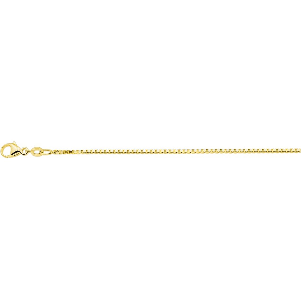 Geelgoud op 925 zilveren venetiaans collier met een schakelbreedte van 1.3mm. Het collier heeft een draaglengte van 41cm met een extensie van 4cm en een stevige karabijn sluiting.