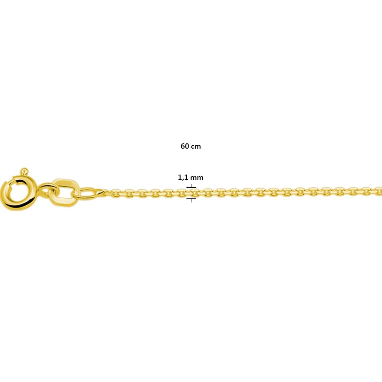 Geelgoud op 925 zilveren anker collier met een schakelbreedte van 1.1mm. Het collier heeft een draaglengte van 60cm en een stevige karabijn sluiting.