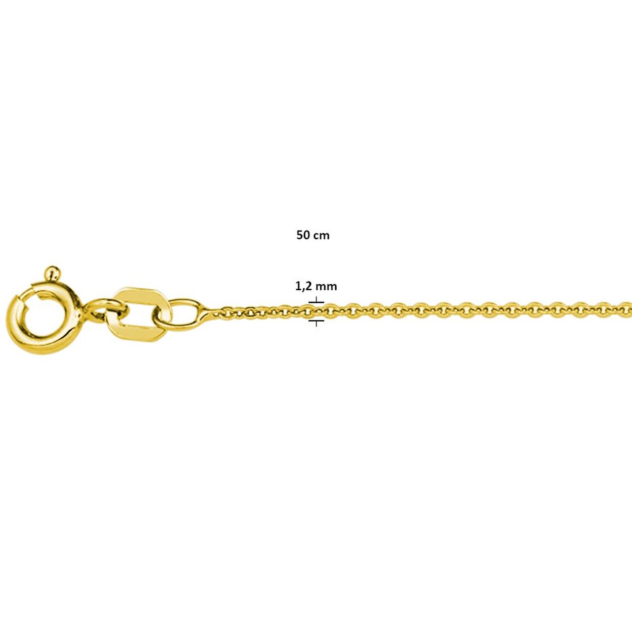 Geelgoud op 925 zilveren anker collier met een schakelbreedte van 1.2mm. Het collier heeft een draaglengte van 50cm.