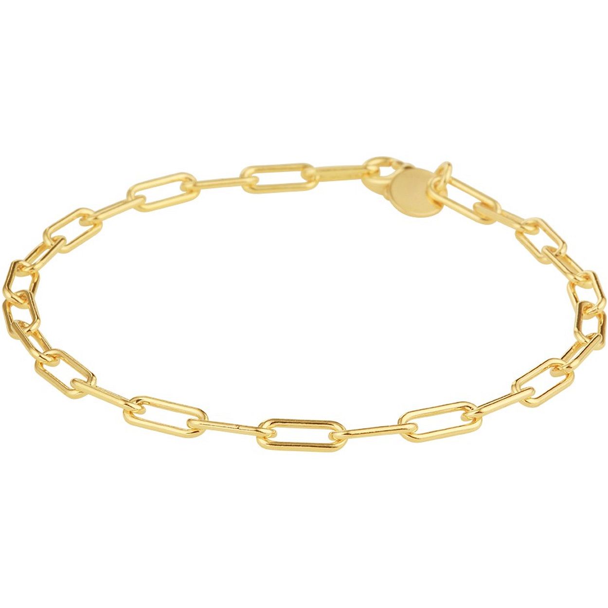 Geelgoud op 925 zilveren paperclip armband met een schakelbreedte van 3.5mm en een stevige karabijn sluiting. De armband heeft een draaglengte van 18cm.