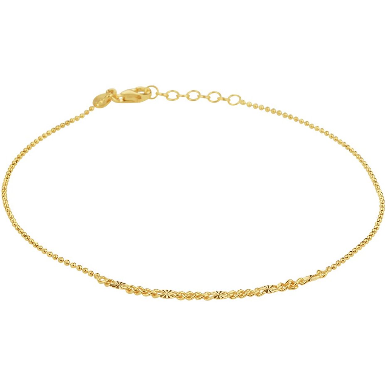 Geelgoud op 925 zilveren enkelbandje uitgevoerd met een stevige karabijn sluiting. Het enkelbandje heeft een draaglengte van 24cm met een extensie van 2cm.