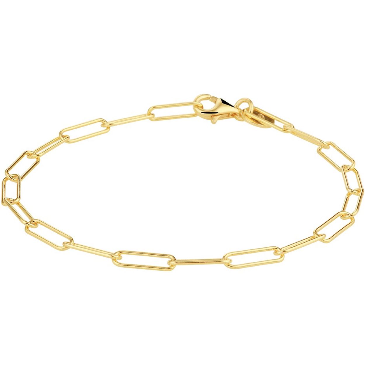 Geelgoud op 925 zilveren paperclip armband met een schakelbreedte van 3.5mm. De armband heeft een draaglengte van 19cm en een stevige karabijn sluiting.
