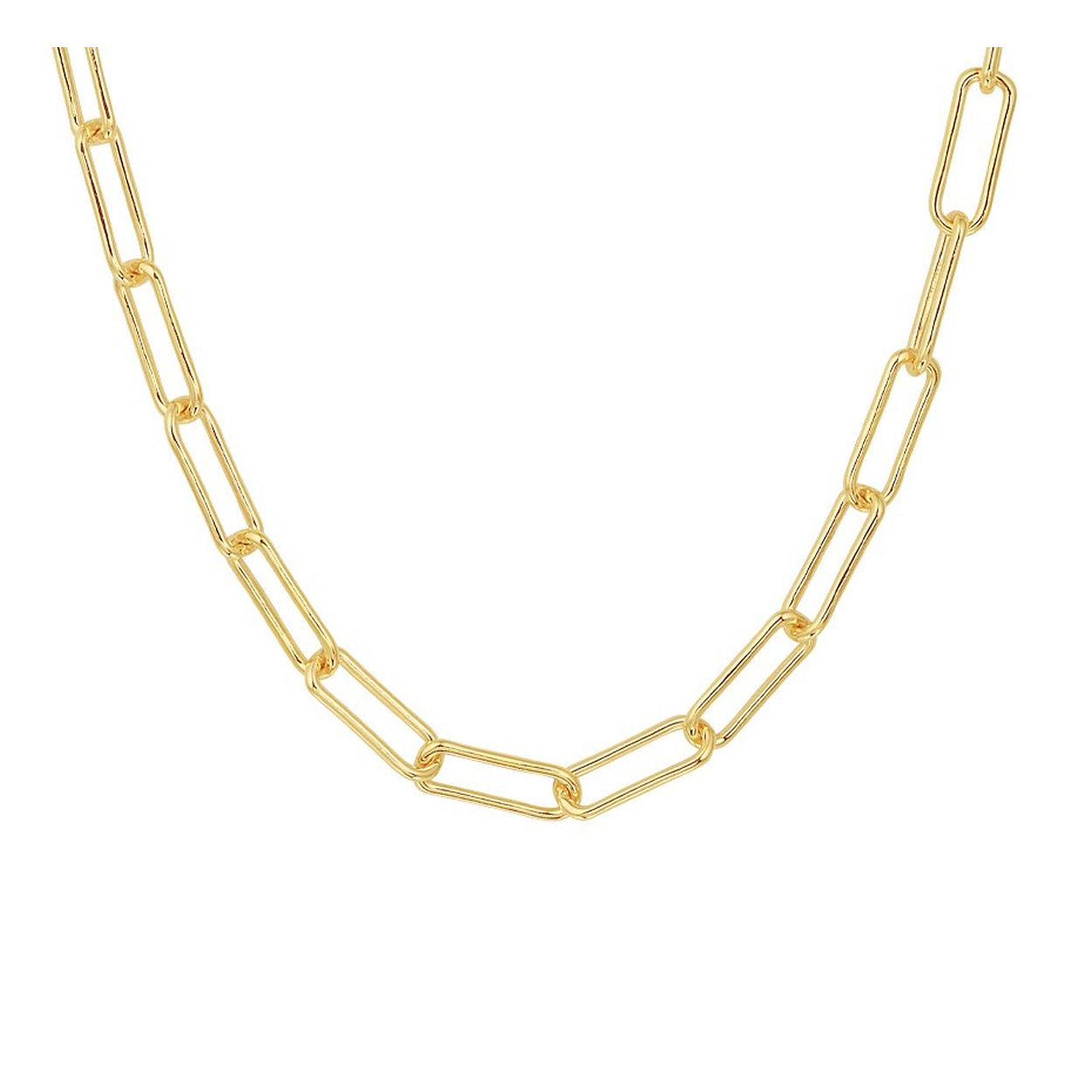 Geelgoud op 925 zilveren paperclip collier met een schakelbreedte van 5mm. Het collier heeft een draaglengte van 45cm en een stevige karabijn sluiting.