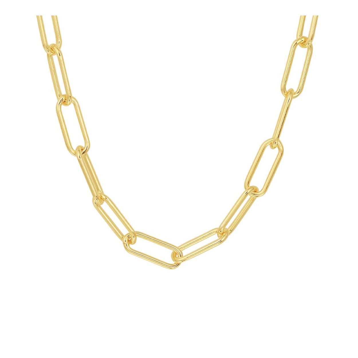 Geelgoud op 925 zilveren paperclip collier met een schakelbreedte van 6mm. Het collier heeft een draaglengte van 45cm en een stevige karabijn sluiting.