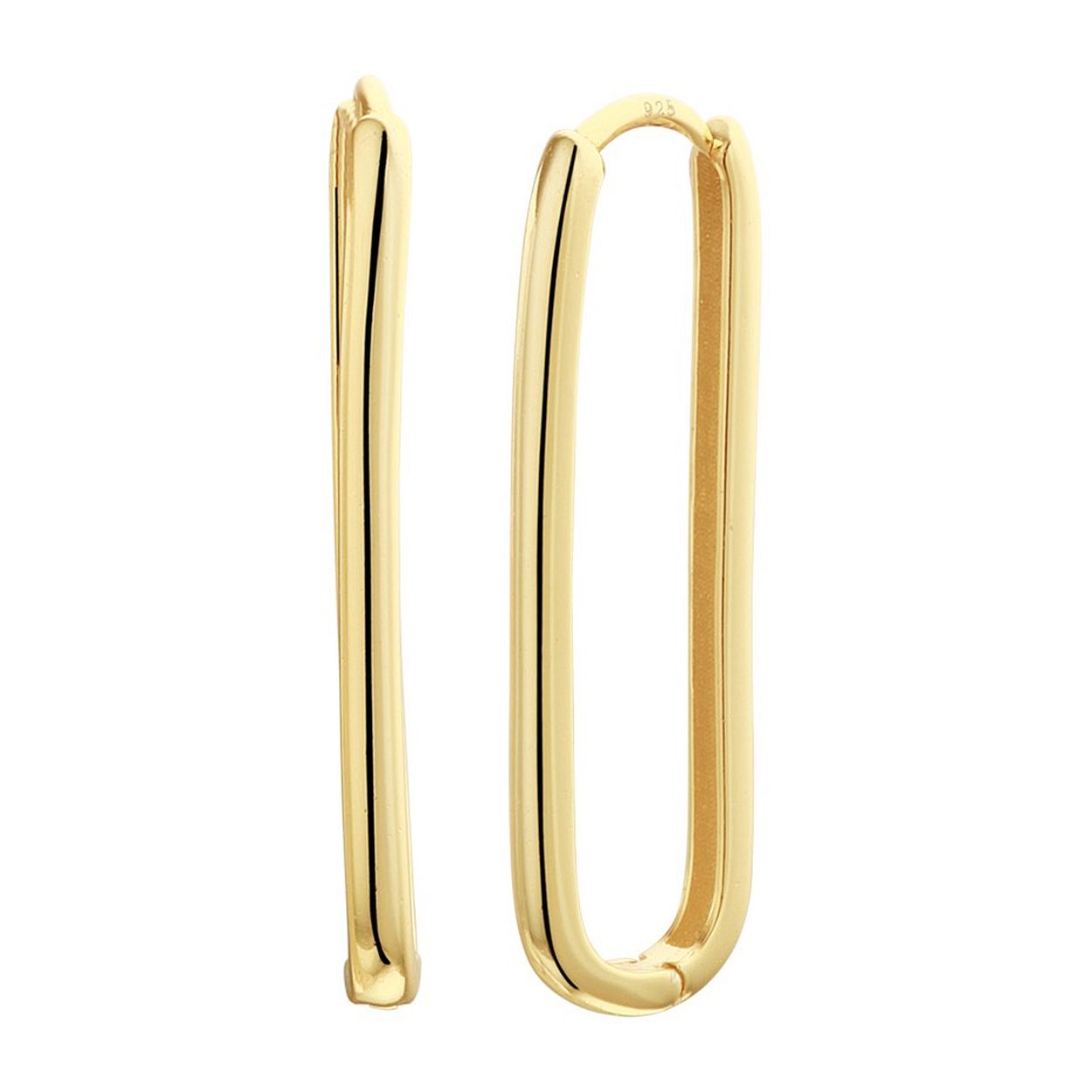 Geelgoud op 925 zilveren klapoorringen. De oorringen hebben een afmeting van 28x2mm.