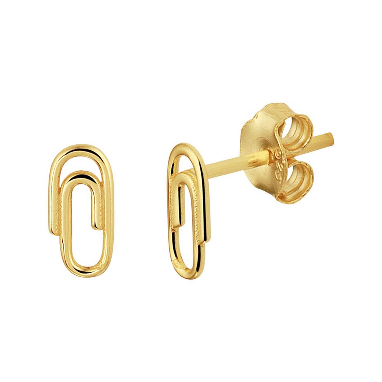 Geelgoud op 925 zilveren oorknoppen uitgevoerd in de vorm van een paperclip. De oorknoppen hebben een afmeting van 8x4mm.