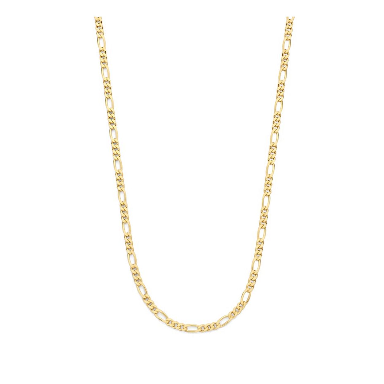 Geelgoud op 925 zilveren figaro collier met een schakelbreedte van 2.2mm. Het collier heeft een draaglengte van 50cm.