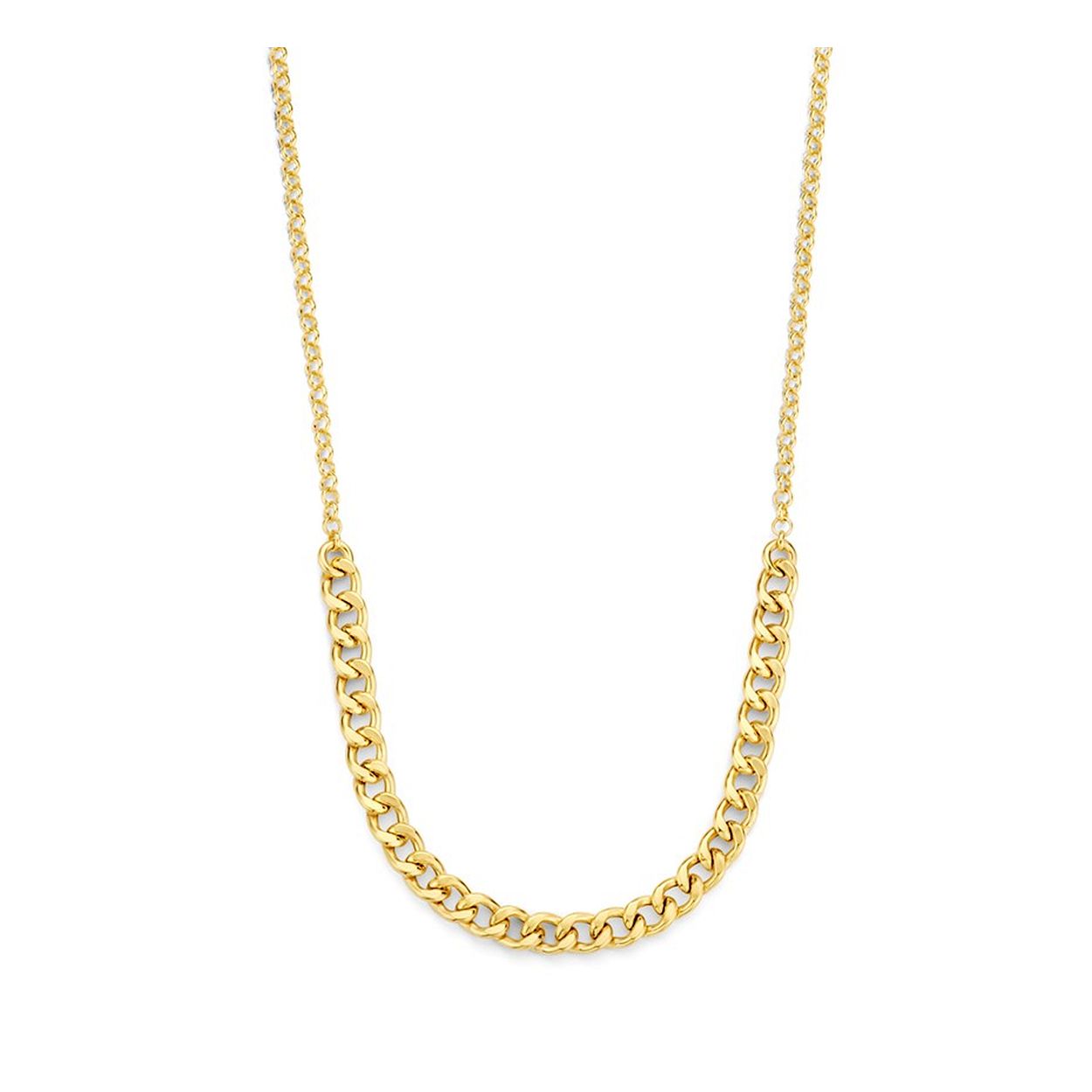 Geelgoud op 925 zilveren gourmet collier uitgevoerd met een karabijn sluiting. Het collier heeft een draaglengte van 41cm en een extensie van 4cm.