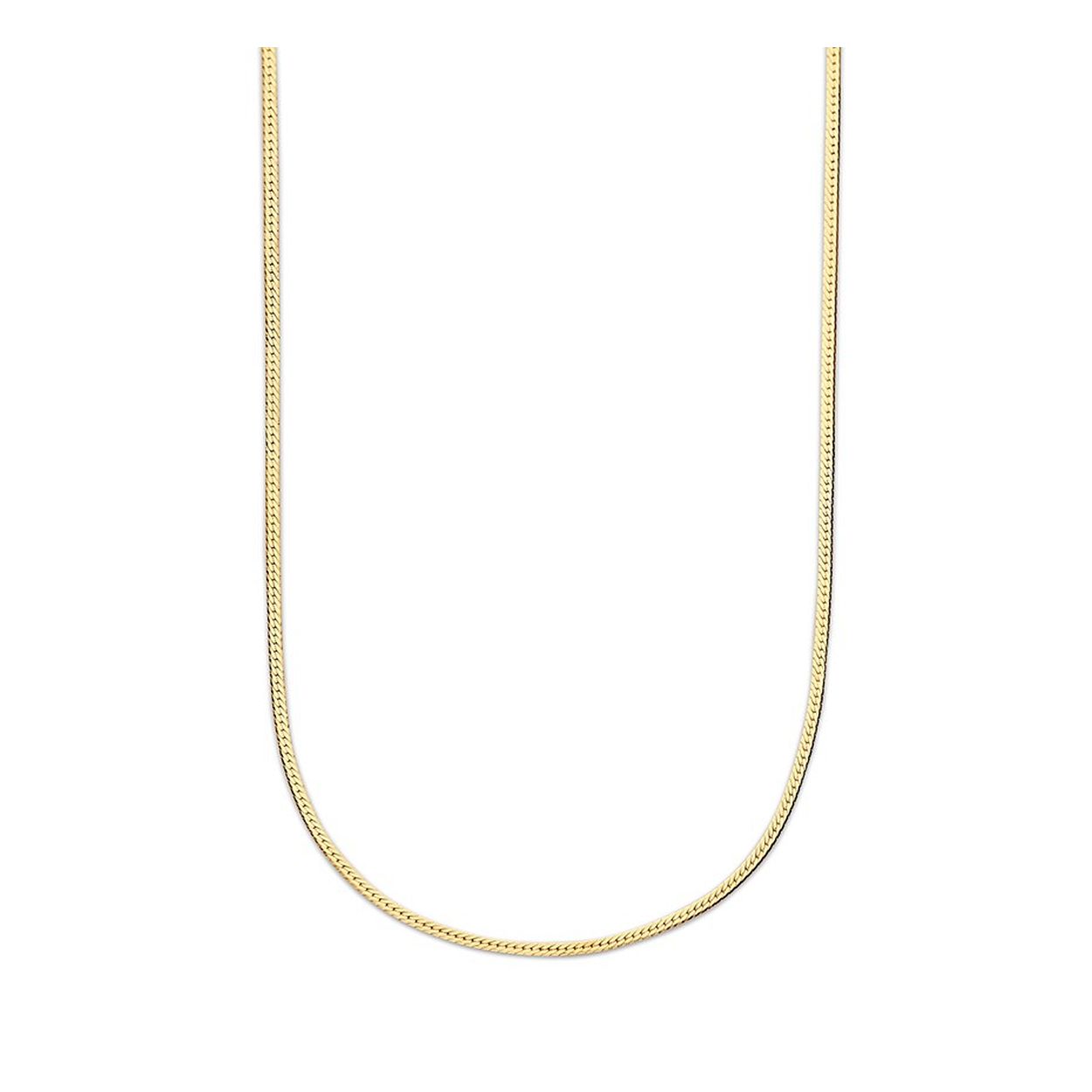 Geelgoud op 925 zilveren collier uitgevoerd met een stevige karabijn sluiting. Het collier heeft een breedte van 1.7mm en een draaglengte van 40cm met een extensie van 5cm.