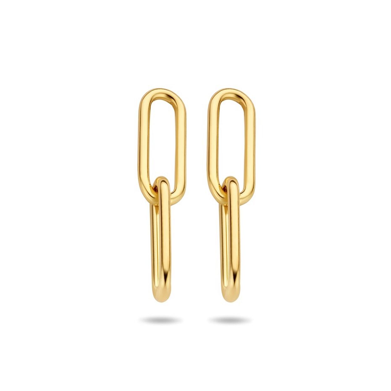 Geelgoud op 925 zilveren oorhangers. De twee schakels hebben een hoogte van 15.5mm en een breedte van 6mm.