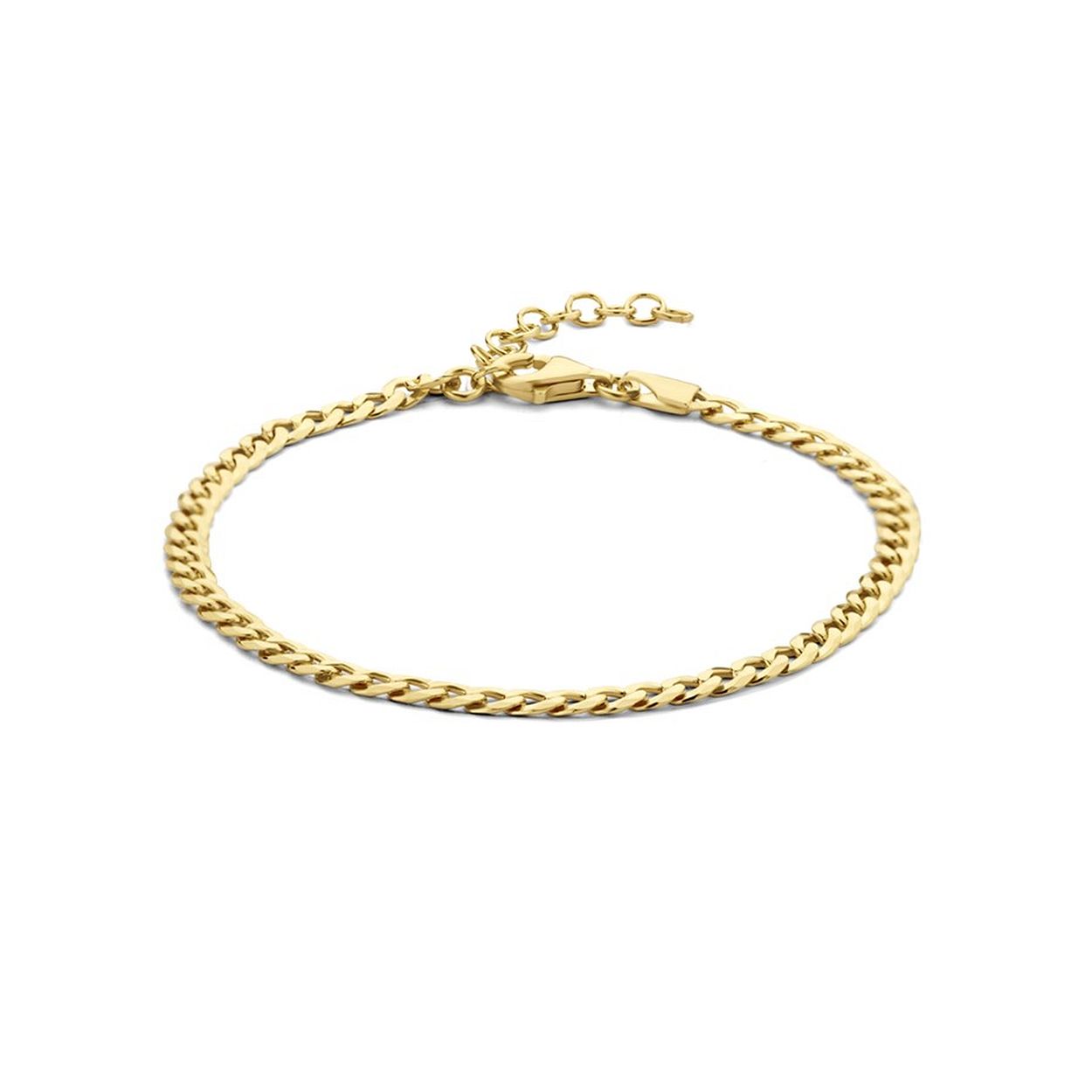Geelgoud op 925 zilveren gourmet armband uitgevoerd met een karabijn sluiting. De armband heeft een draaglengte van 16cm en een extensie van 3cm.