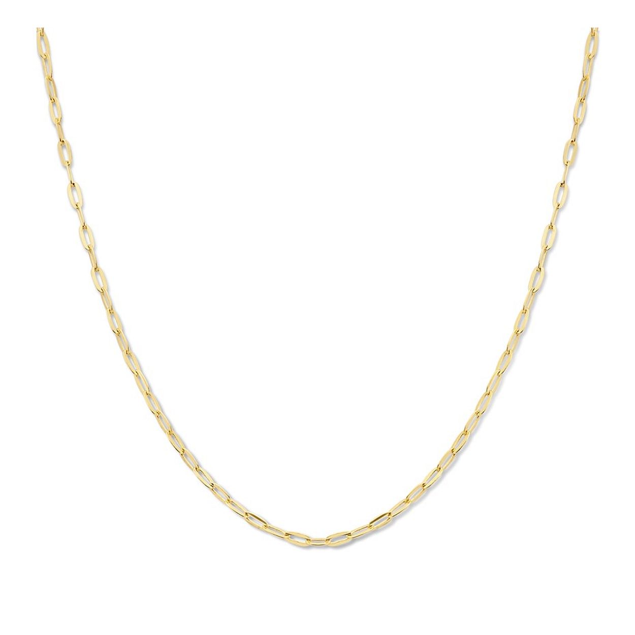 Geelgoud op 925 zilveren paperclip collier uitgevoerd met een karabijnslot. Het collier heeft een draaglengte van 40cm en een extensie van 4cm.