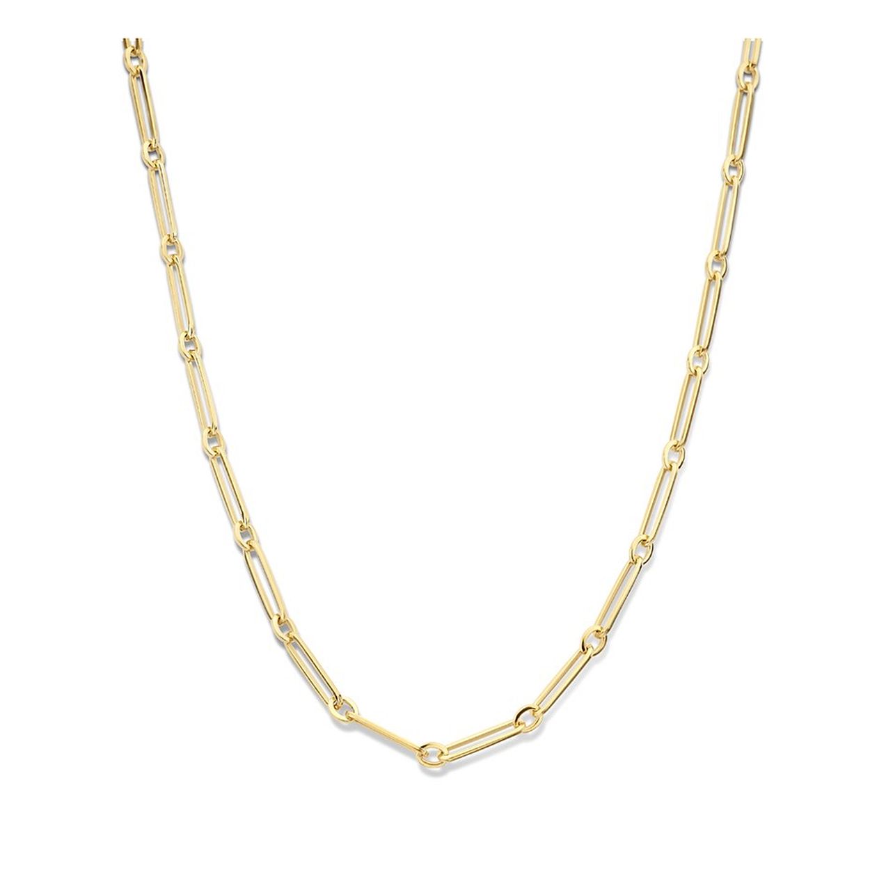 Geelgoud op 925 zilveren anker collier met een schakelbreedte van 4mm. Het collier heeft een draaglengte van 45cm en een stevige karabijn sluiting. Geen garantie op plating.