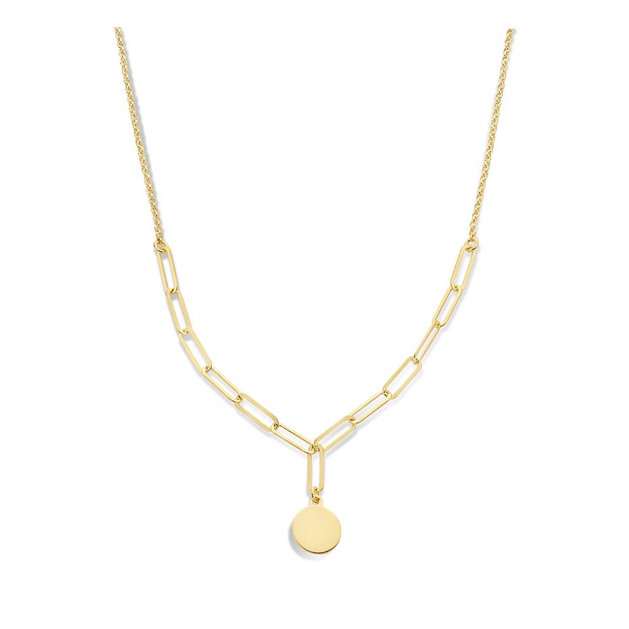 Geelgoud op 925 zilveren collier uitgevoerd met een ronde hanger. Het collier heeft een draaglengte van 40cm met een extensie van 4cm en een stevige karabijn sluiting. De hanger heeft een diameter van 10mm.