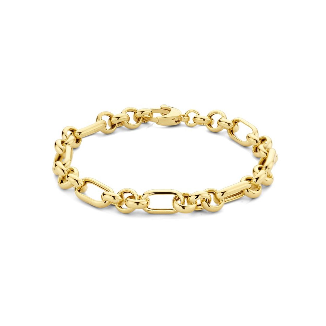 Geelgoud op 925 zilveren anker armband met een schakelbreedte van 6.7mm. De armband heeft een draaglengte van 19cm en een stevige karabijn sluiting.