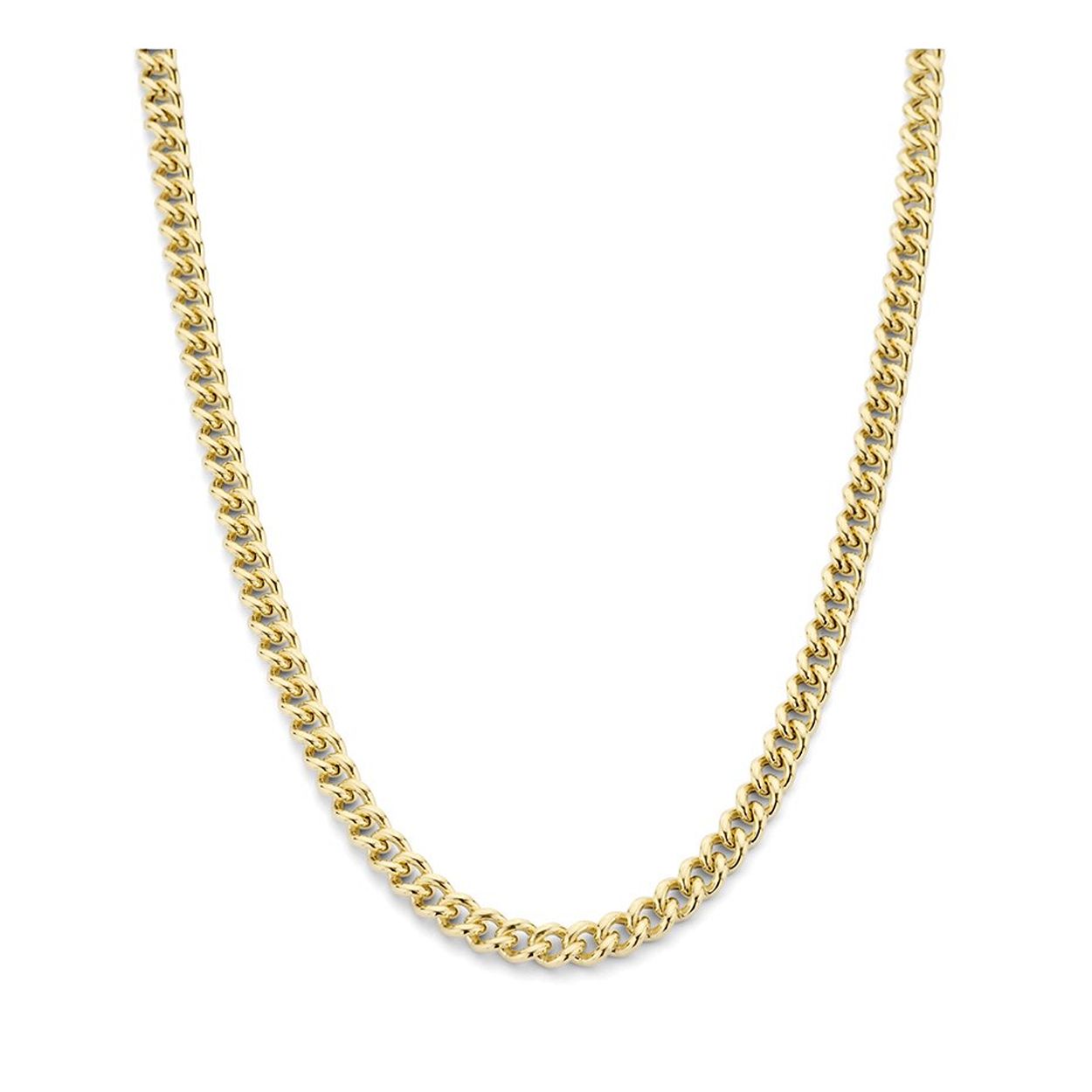Geelgoud op 925 zilveren gourmet collier met een schakelbreedte van 5.4mm. Het collier heeft een draaglengte van 41cm met een extensie van 4cm en een stevige karabijn sluiting.
