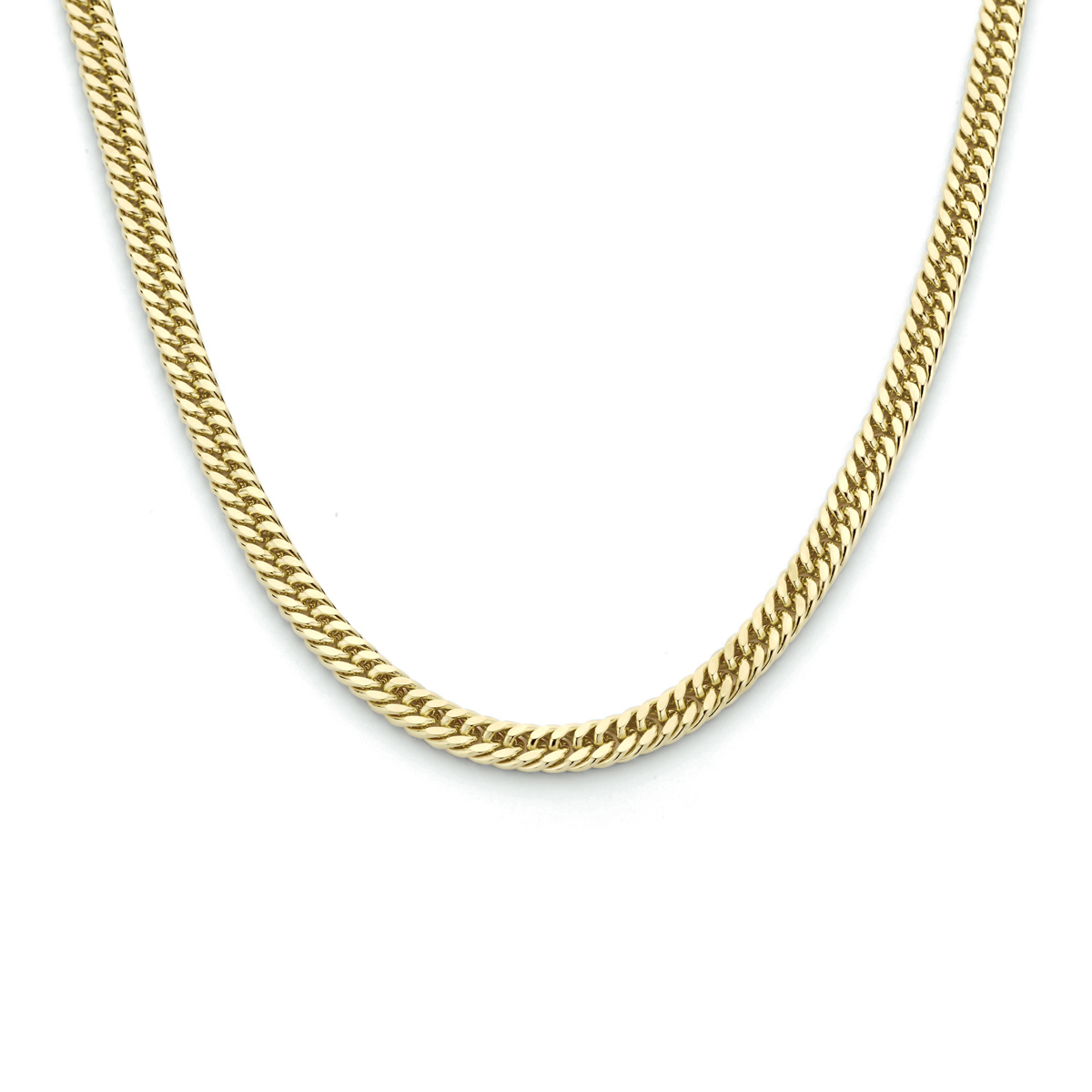 Geelgoud op 925 zilveren geslepen gourmet collier met een schakelbreedte van 4.8mm. Het collier heeft een draaglengte van 42cm en een stevige karabijn sluiting.