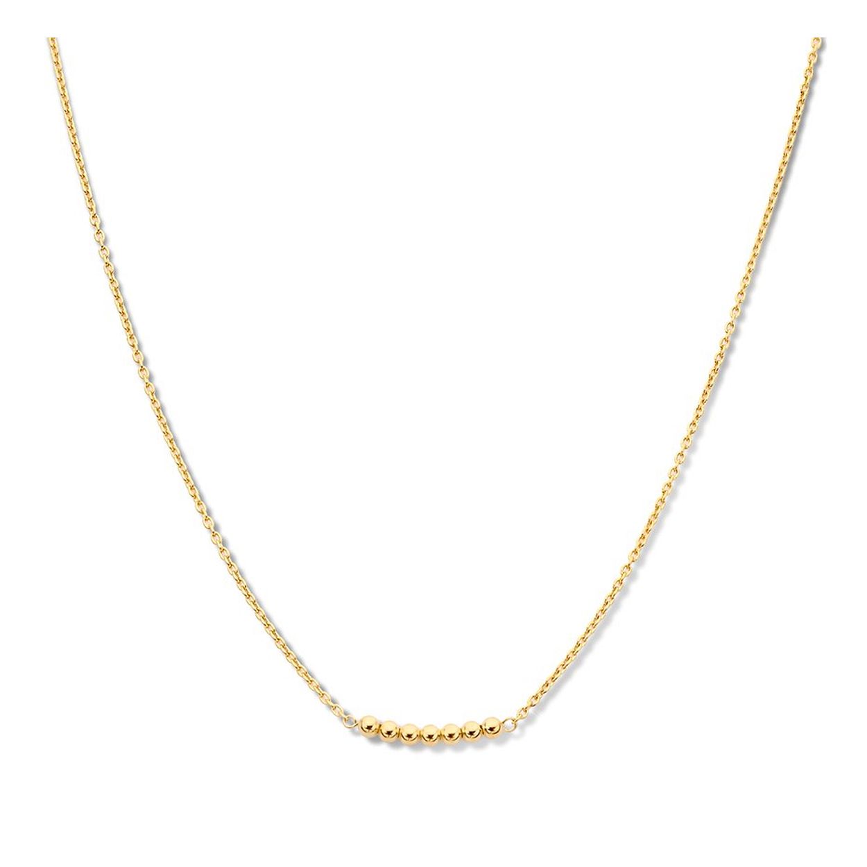 Geelgoud op 925 zilveren collier uitgevoerd met bolletjes met een breedte van 3mm. Het collier heeft een draaglengte van 41cm met een extensie van 4cm en een stevige karabijn sluiting.