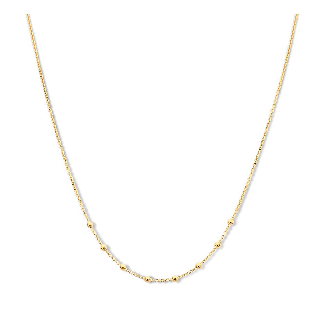 Geelgoud op 925 zilveren collier uitgevoerd met bolletjes met een breedte van 2.5mm. Het collier heeft een draaglengte van 41cm met een extensie van 4cm en een stevige karabijn sluiting.
