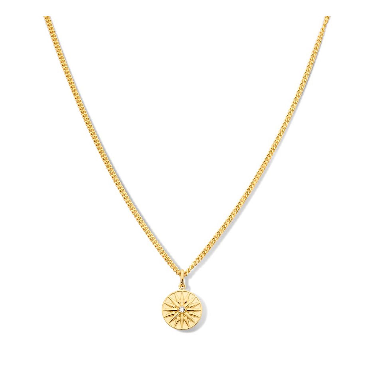 Geelgoud op 925 zilveren collier uitgevoerd met een ronde hanger met daarin een schitterende zirkonia. Het collier heeft een draaglengte van 41cm met een extensie van 4cm en een stevige karabijn sluiting. De hanger heeft een totale hoogte van 2.5cm en een diameter van 15.5mm.