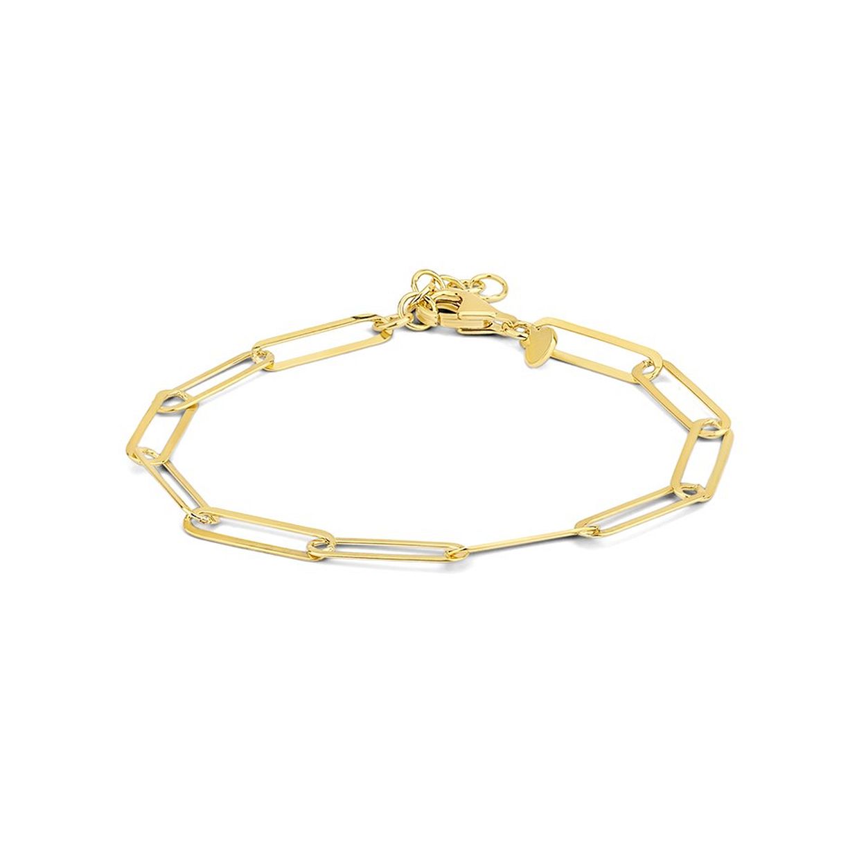 Geelgoud op 925 zilveren paperclip armband met een breedte van 4.3mm. De armband heeft een draaglengte van 17cm met een extensie van 2cm en een stevige karabijn sluiting.