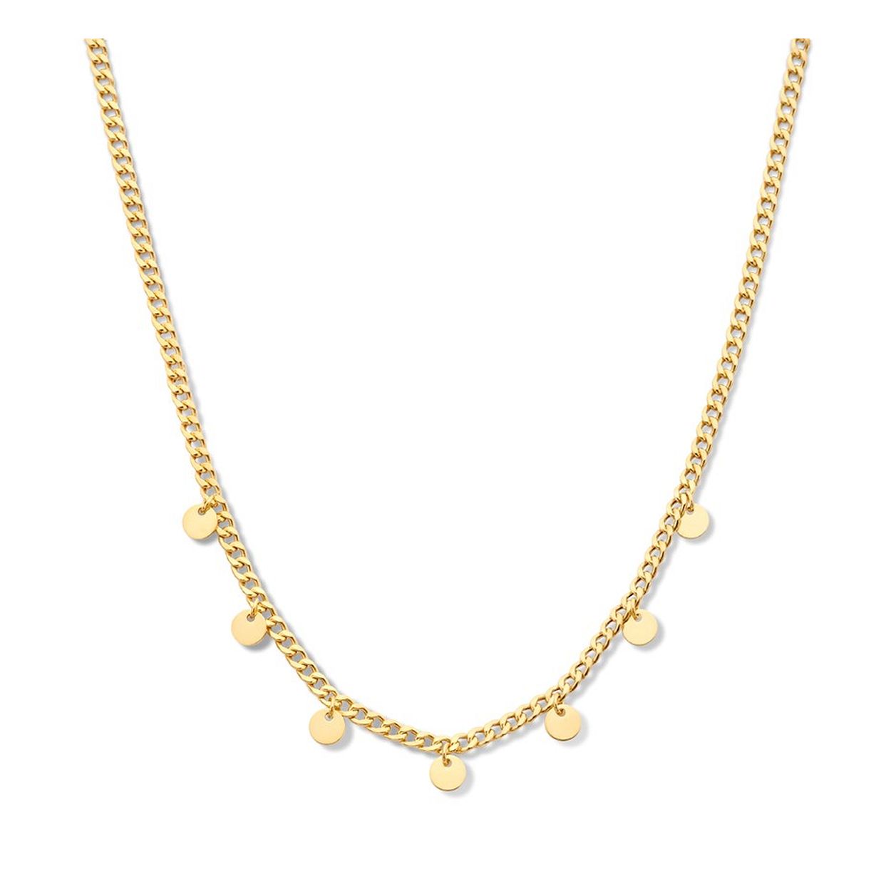 Geelgoud op 925 zilveren collier uitgevoerd met rondjes. Het collier heeft een draaglengte van 42cm met een extensie van 3cm en een stevige karabijn sluiting. De rondjes hebben een diameter van 5mm.