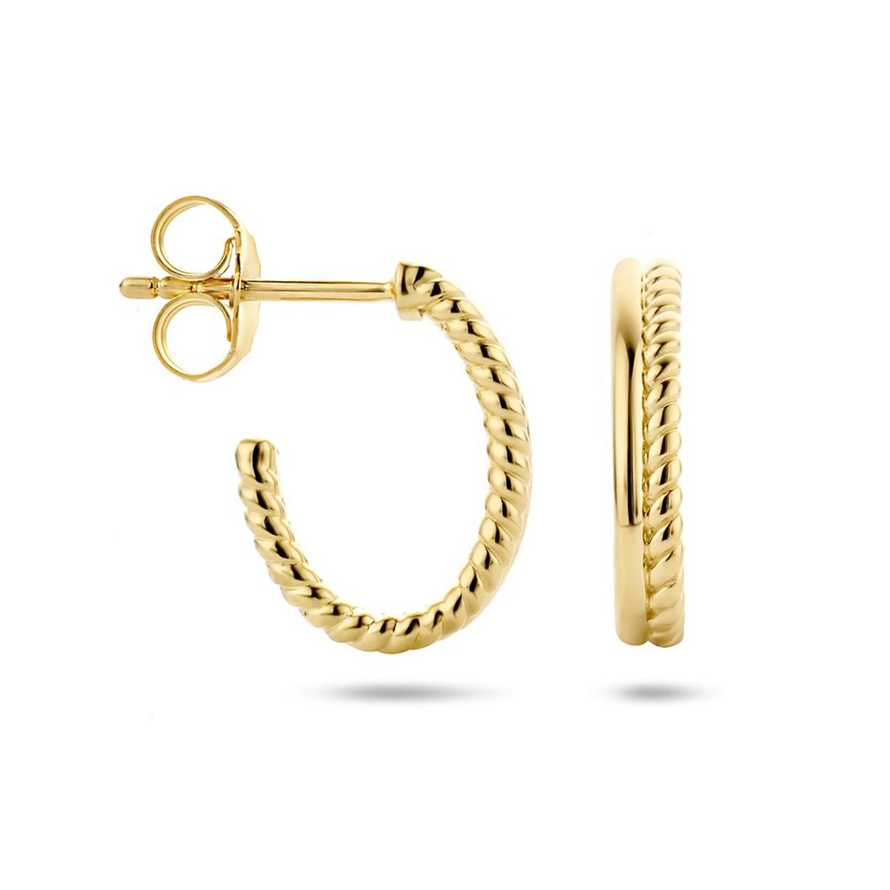 Geelgoud op 925 zilveren stekeroorringen. De stekeroorringen hebben een afmeting van 15x3mm.