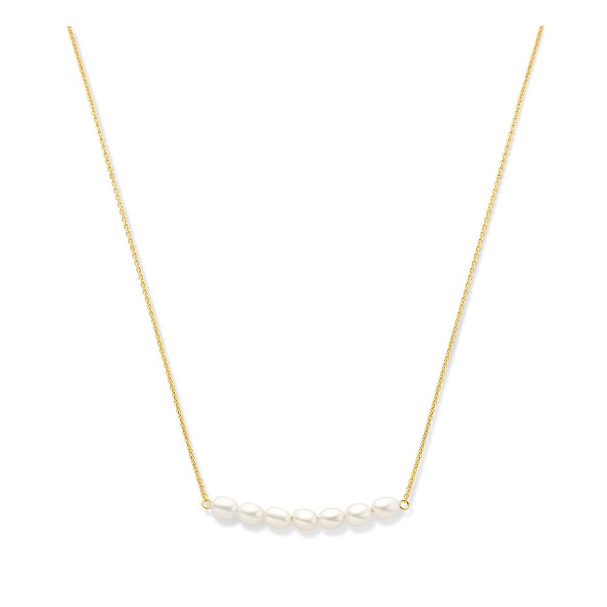 Geelgoud op 925 zilveren collier uitgevoerd met zoetwaterparels. Het collier heeft een draaglengte van 42cm met een extensie van 3cm en een stevige karabijn sluiting.