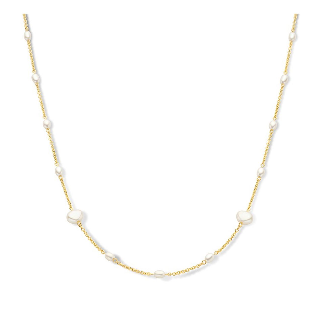 Geelgoud op 925 zilveren collier uitgevoerd met zoetwaterparels. Het collier heeft een draaglengte van 42cm met een extensie van 3cm en een stevige karabijn sluiting.