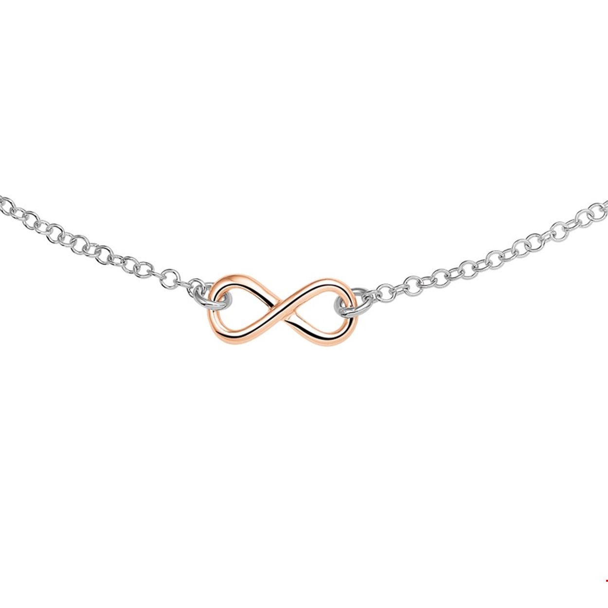 Beschrijving: Infinity is het symbool van nu. Dit fijne collier van gerhodineerd zilver kan daarom echt niet ontbreken in jouw sieraden-stash! Maak het setje compleet met een bijpassende armband. Details:  Gerhodineerd zilveren collier met infinity teken. Het teken heeft een rosegouden plating. De lengte van het collier bedraagt 40cm met 4cm extensie. De schakelbreedte bedraagt 2.1mm. Het collier is onderdeel van een set.
Verpakt per: 1
Doelgroep: dames
Breedte: 7 mm
Kortste lengte: 40 mm
Langste lengte: 44 mm
Hoogte: 15.5 mm