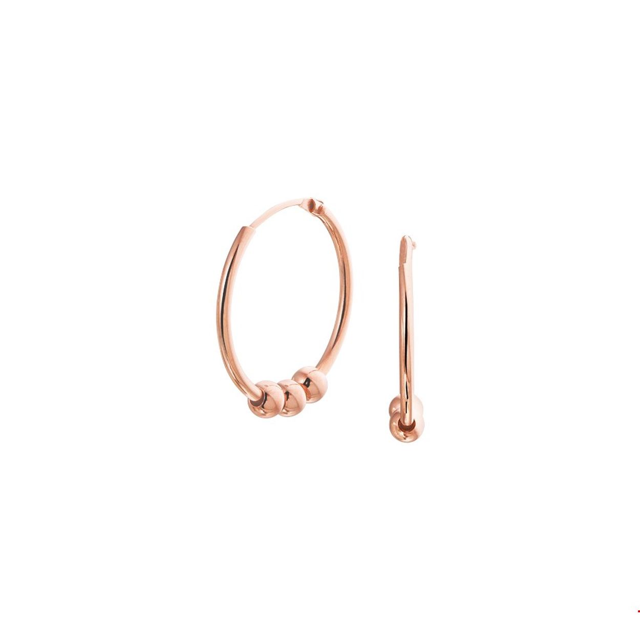 Beschrijving: Tendy rosegoud op zilveren creolen met een afmeting van 23.5x1.5mm uitgevoerd met 3 bolletjes van 4mm. 
Verpakt per: 1
Doelgroep: dames
Breedte: 1.5 mm