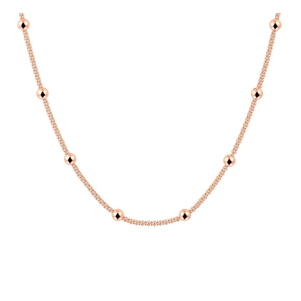 Beschrijving: Trendy rosegoud op zilveren collier met een draaglengte van 40cm en een extensie van 4cm. Minimalistisch design uitgevoerd met bolletjes van 3mm voor een exclusieve uitstraling.