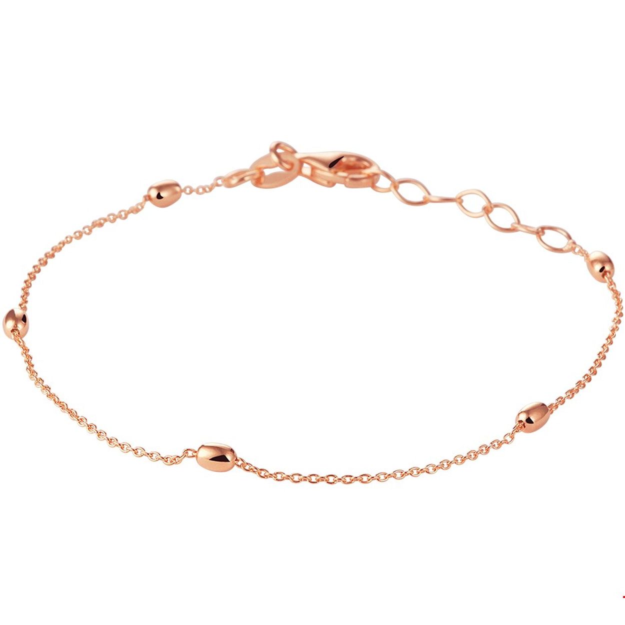 Beschrijving: Fijn rosegoud op zilveren bolletjes armband met een draaglengte van 17cm en een extensie van 2cm. Uitgevoerd met een anker schakel van 1.0mm en een stevige karabijn sluiting. De bolletjes hebben een afmeting van 2.5x3.6mm. De armband is te combineren met bijpassende sieraden uit onze collectie.