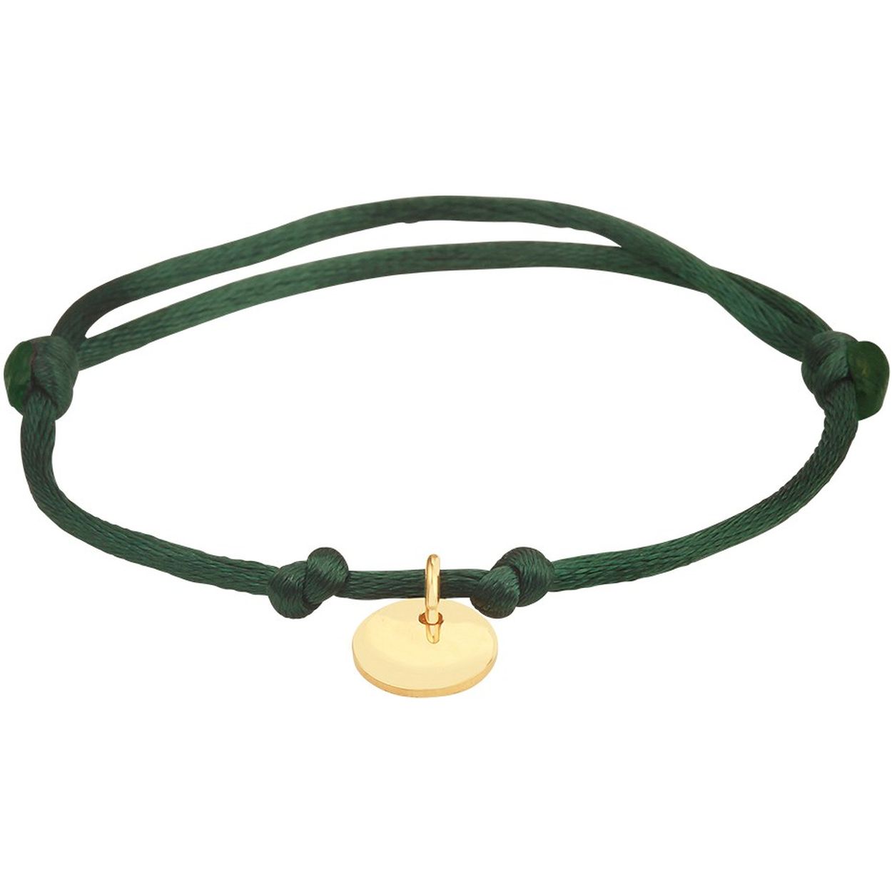 Donkergroen gevlochten armband uitgevoerd met een geelgoud op 925 zilveren rondje. De armband heeft draaglengtes van 13 tot 26cm. Het rondje heeft een diameter van 10mm.