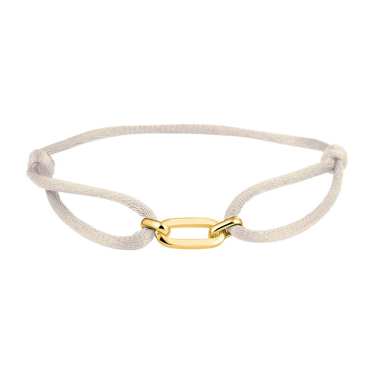 Ivoor gevlochten armband uitgevoerd met een geelgoud op 925 zilveren element. De armband heeft draaglengtes van 13 tot 26cm. Het element heeft een afmeting van 20x6mm.