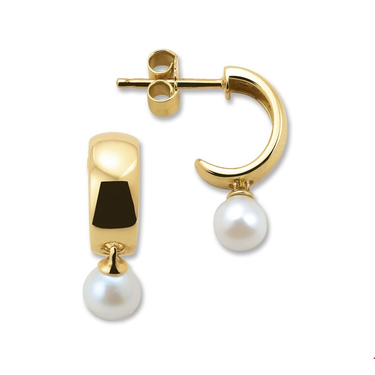 Beschrijving: Geelgouden stekercreolen met zoetwaterparel. 
Doelgroep: dames
