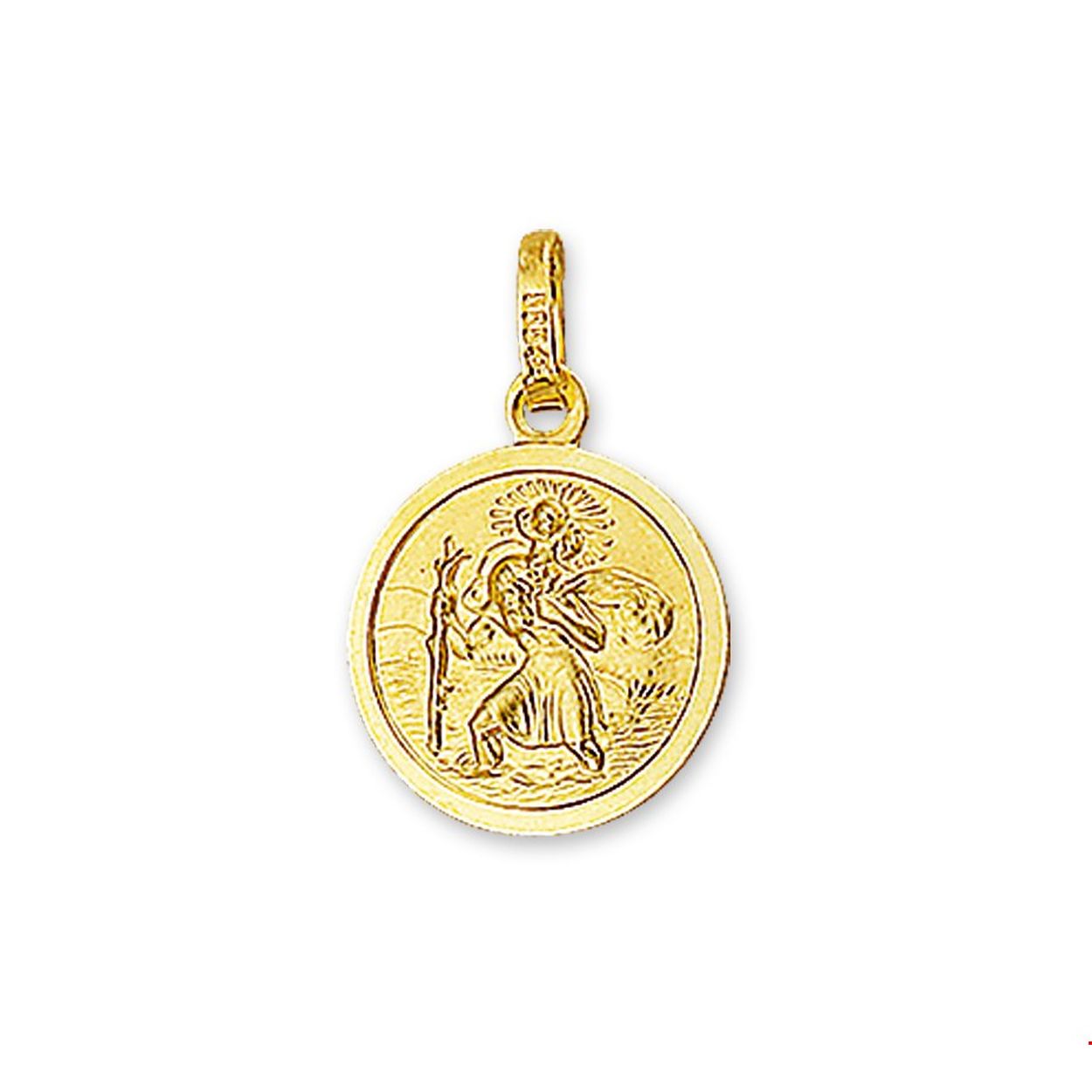 14 karaats geelgouden hanger met de afbeelding van Cristoffel. Breedte: 12 mm