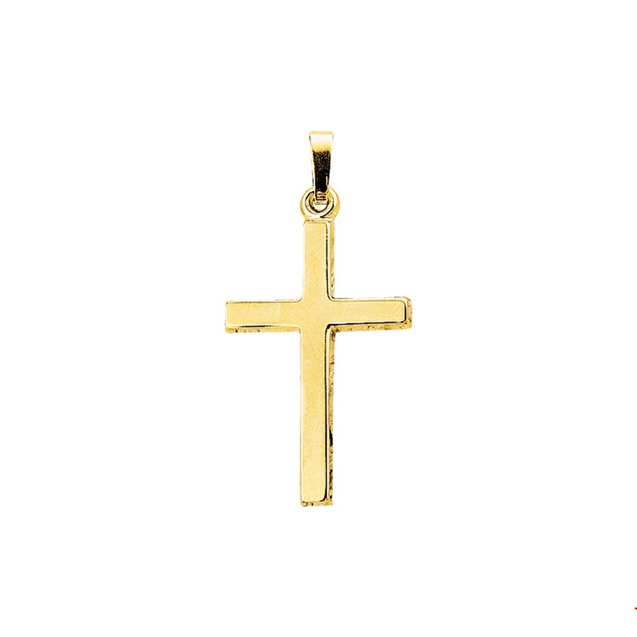 Beschrijving: Geelgouden hanger met een kruis. 
Uniekenummer serie: 29731
Verpakt per: 1
Doelgroep: unisex
Breedte: 16 mm
Hoogte: 28 mm