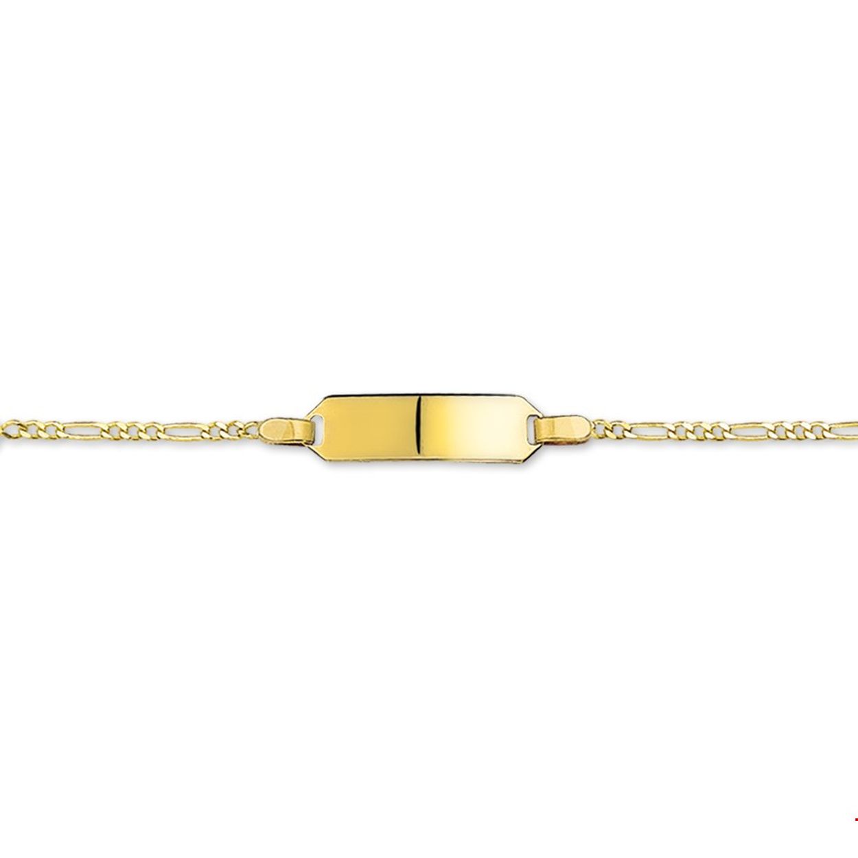 Geelgouden graveerarmband met een poli afwerking. De lengte van de armband bedraagt 11cm met 2cm extensie. 17x0.5x5mm