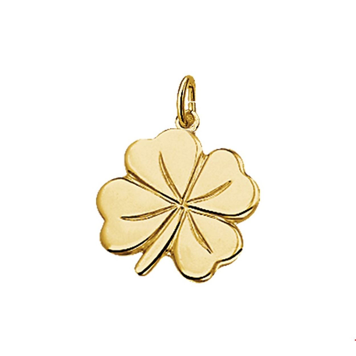 14 Karaat geelgouden hanger klavertje 4, uitgevoerd met een stevig hangoog. 14 x 18 mm.