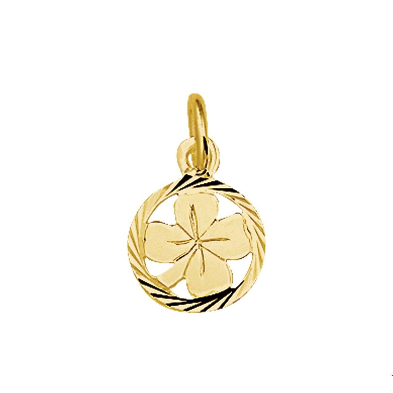 14 krt Geelgouden klaver hanger met een diameter van 10mm in een gediamanteerde afwerking en uitgevoerd met een stevig hangoog.