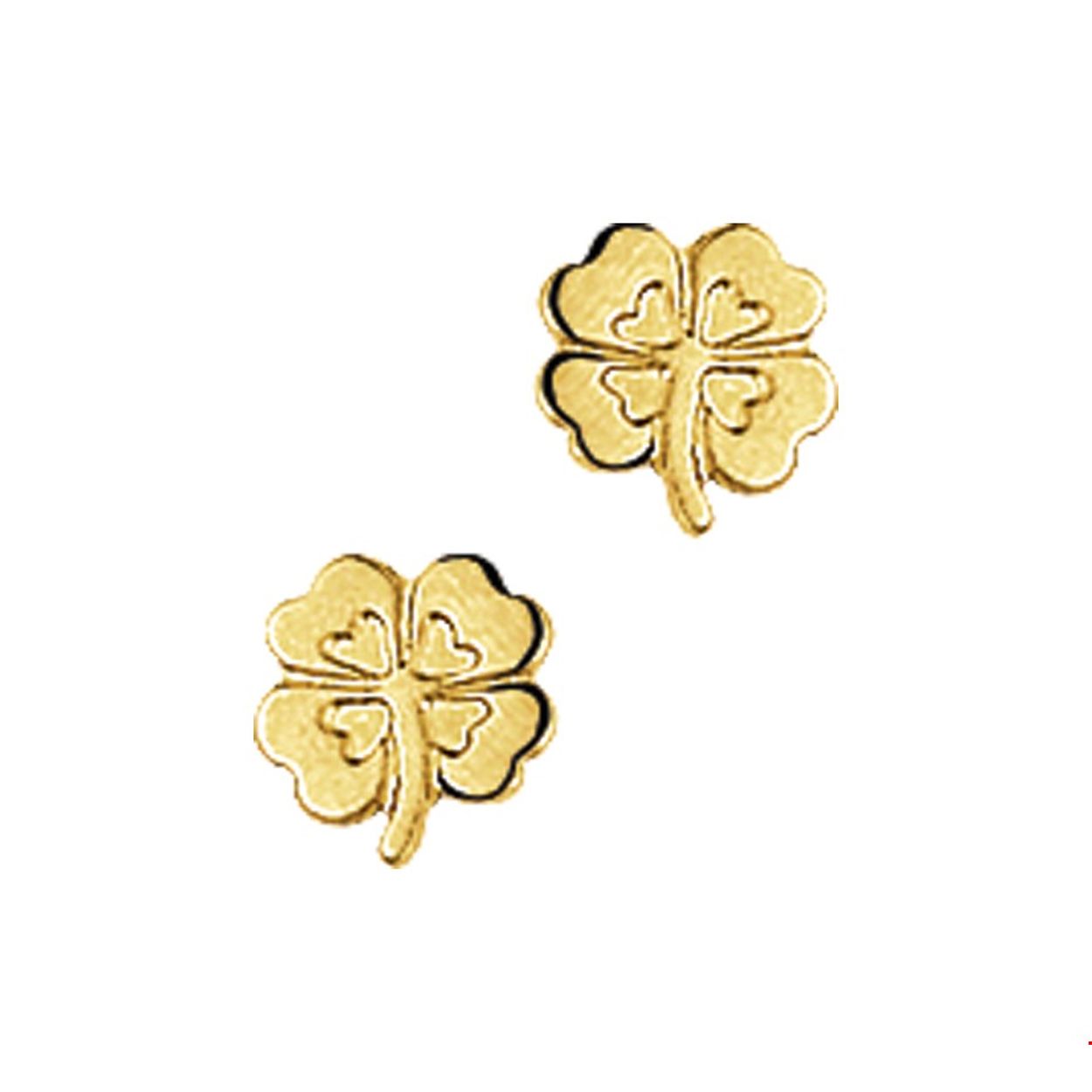 Beschrijving: Geelgouden oorknoppen met een klaver. 
Verpakt per: 1
Doelgroep: dames
Breedte: 5 mm
Hoogte: 5.5 mm