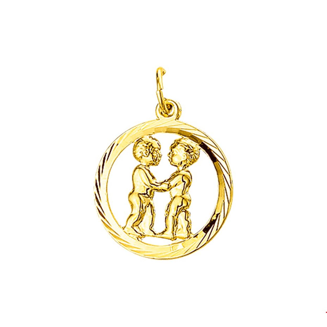 Beschrijving: Van tweelingen wordt gezegd dat ze levendig en wispelturig kunnen zijn. Het staat in de sterren geschreven. Details: Geelgouden hanger met tweeling sterrenbeeld met een diameter van 16mm.
Uniekenummer serie: 35766
Verpakt per: 1
Doelgroep: unisex
Breedte: 16 mm
Hoogte: 16 mm