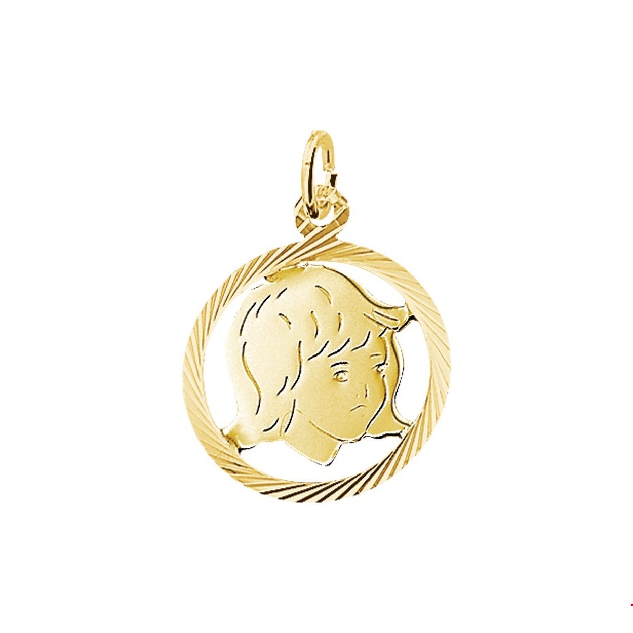 Beschrijving: Geelgouden hanger met een kinderhoofdje en een gediamanteerde afwerking. 
Breedte: 19 mm